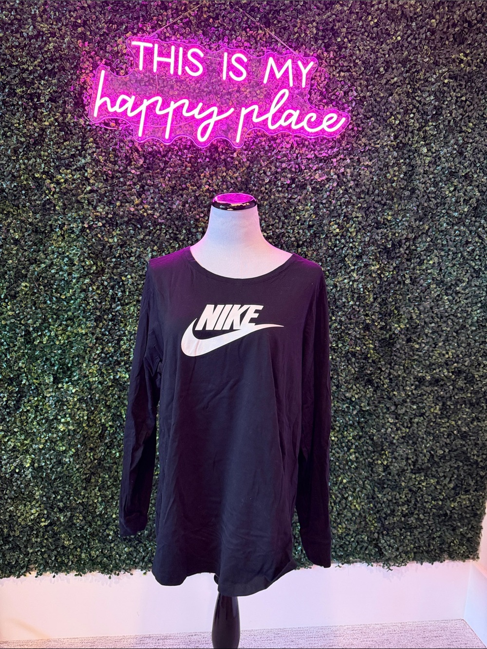 Nike Black Long Sleeve Swoosh Logo Tee